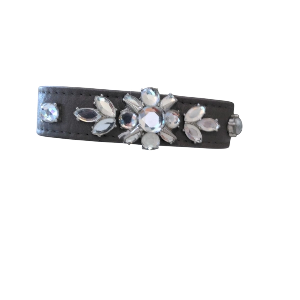 Lia Sophia Leather Bracelet Ophelia Grey Crystal Adjustable 8" Retired